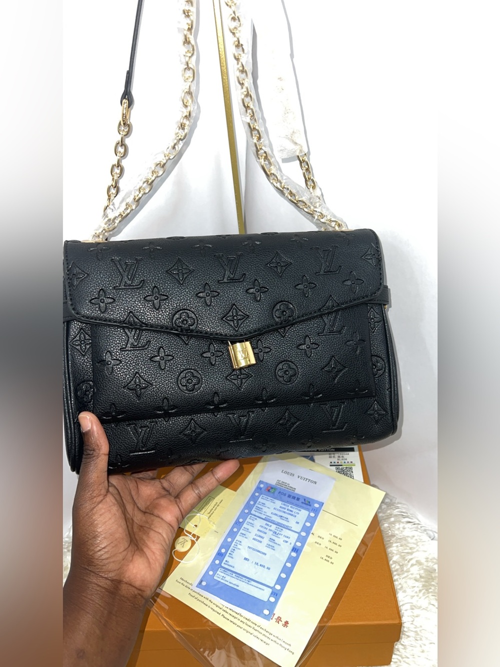 Black Fashion Monogram Chain Shoulder Bag - Picture 12 of 13